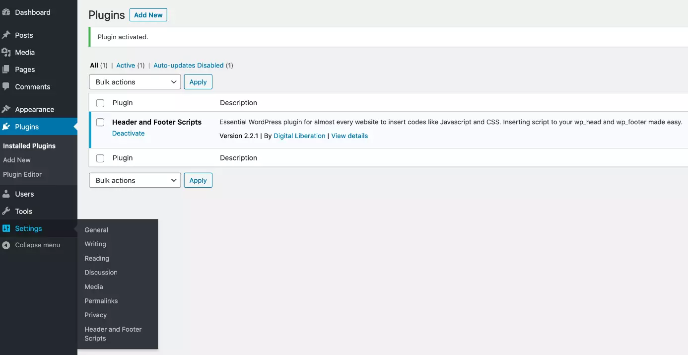 Image: Navigate to your Header and Footer Scripts plugin