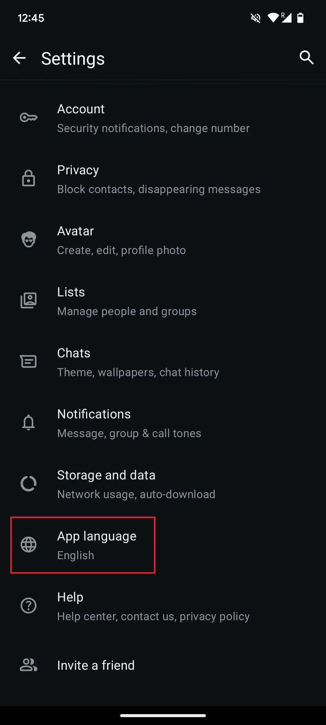 WhatsApp settings in the Android app Image: WhatsApp settings in the Android app