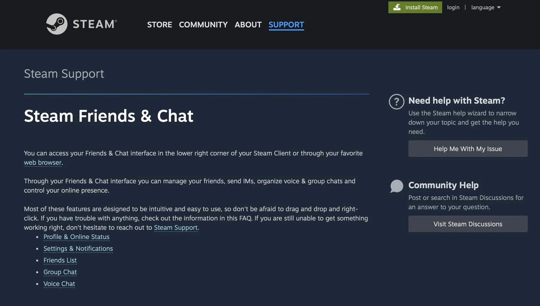 Image: Screenshot of the Steam Chat website