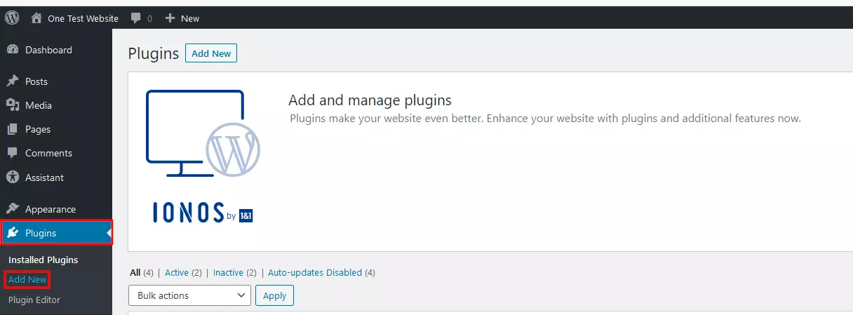 Image: Plugins area in WordPress backend
