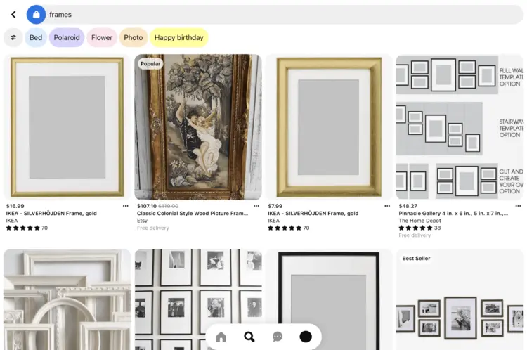 iPad screenshot of a Pinterest search for frames iPad screenshot of a Pinterest search for frames