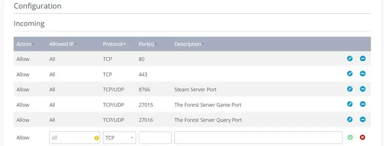 Port rules for “The Forest” dedicated server in IONOS Cloud Panel Port rules for “The Forest” dedicated server in IONOS Cloud Panel