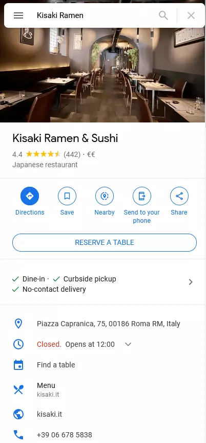 Image: Google MyBusiness company profile of a sushi restaurant