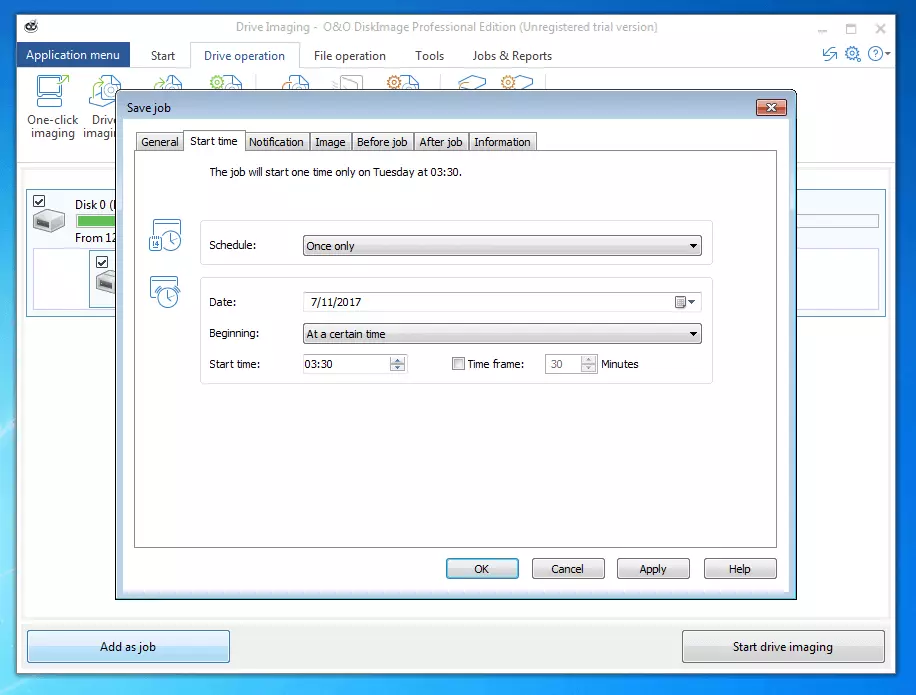 O&O DiskImage Professional 11.0: backup schedule
