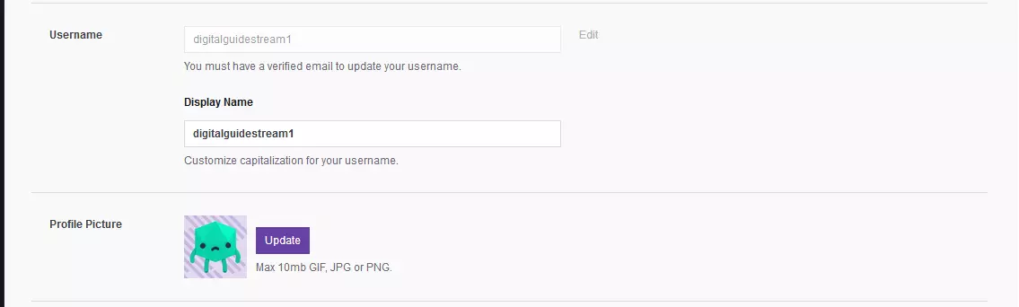 Image: Twitch-Stream: display name and profile picture