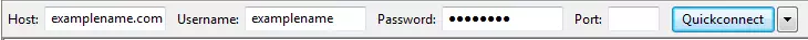 Login data entered into FileZilla’s Quickconnect bar