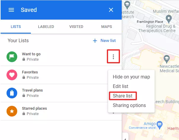 Screenshot of marker categories in Google Maps Screenshot of marker categories in Google Maps