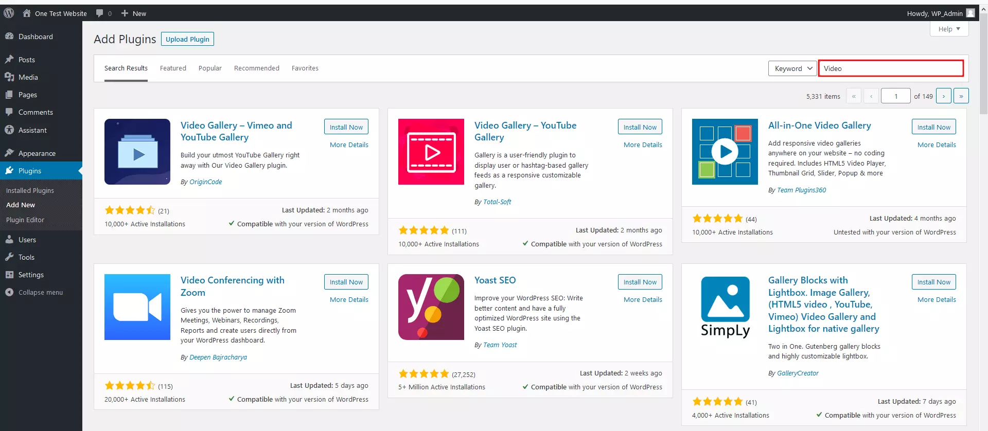 Image: Overview of available video plugins in WordPress