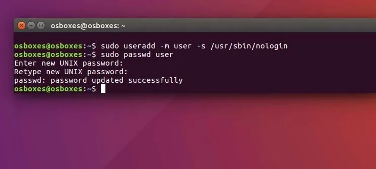 Ubuntu terminal: User account creation Ubuntu terminal: User account creation