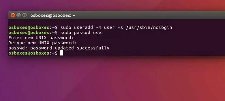Image: Ubuntu terminal: User account creation