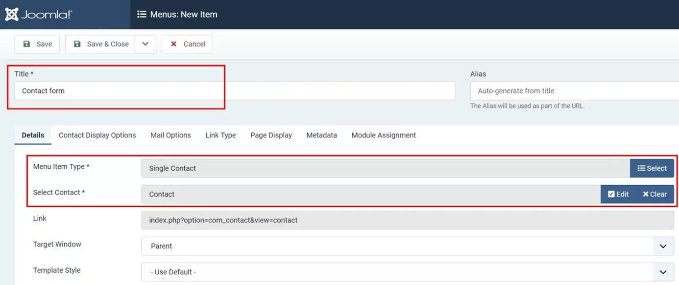 Image: Create a Joomla contact form in the backend
