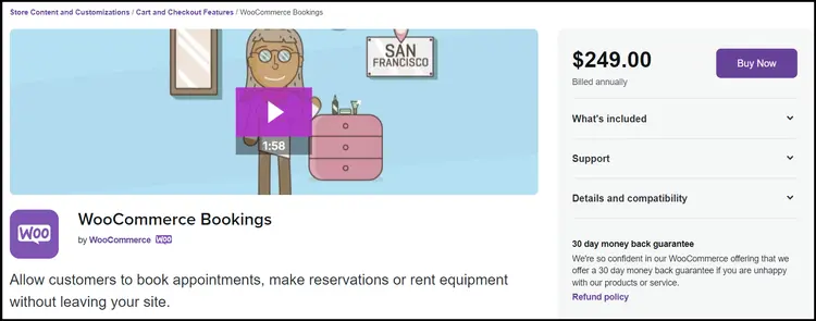 The WooCommerce webpage for the WooCommerce Bookings plugin The WooCommerce webpage for the WooCommerce Bookings plugin