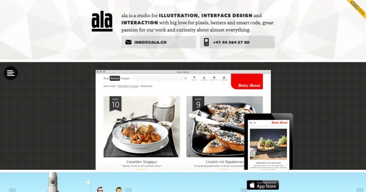 Header of the single-page website, ala.ch Header of the single-page website, ala.ch