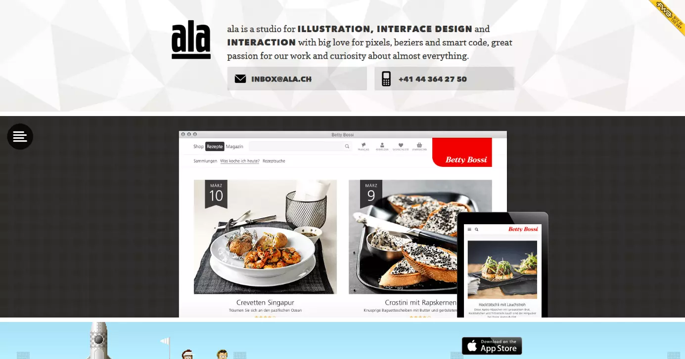 Image: Header of the single-page website, ala.ch