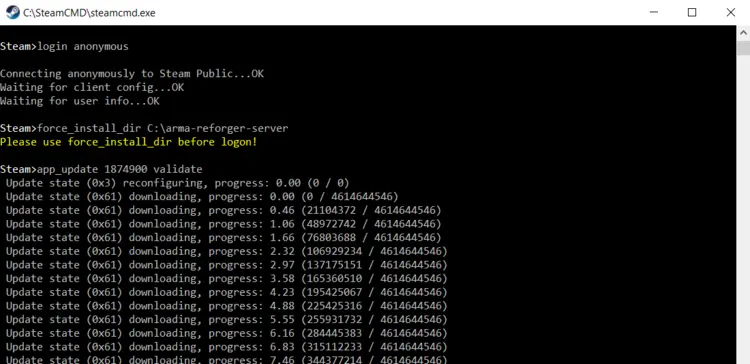 SteamCMD: “Arma Reforger Server” login and installation SteamCMD: “Arma Reforger Server” login and installation