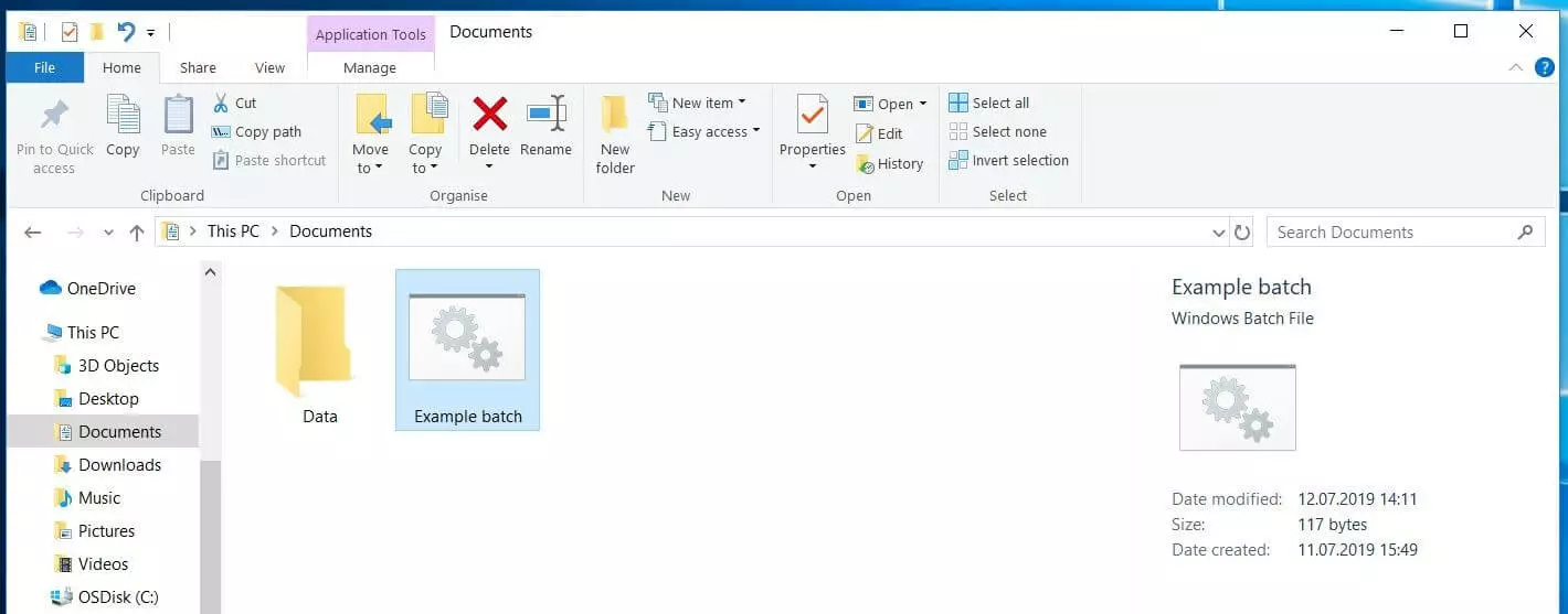 Example batch file in Windows Explorer
