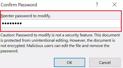 Excel: Confirm password entry for editing Excel: Confirm password entry for editing