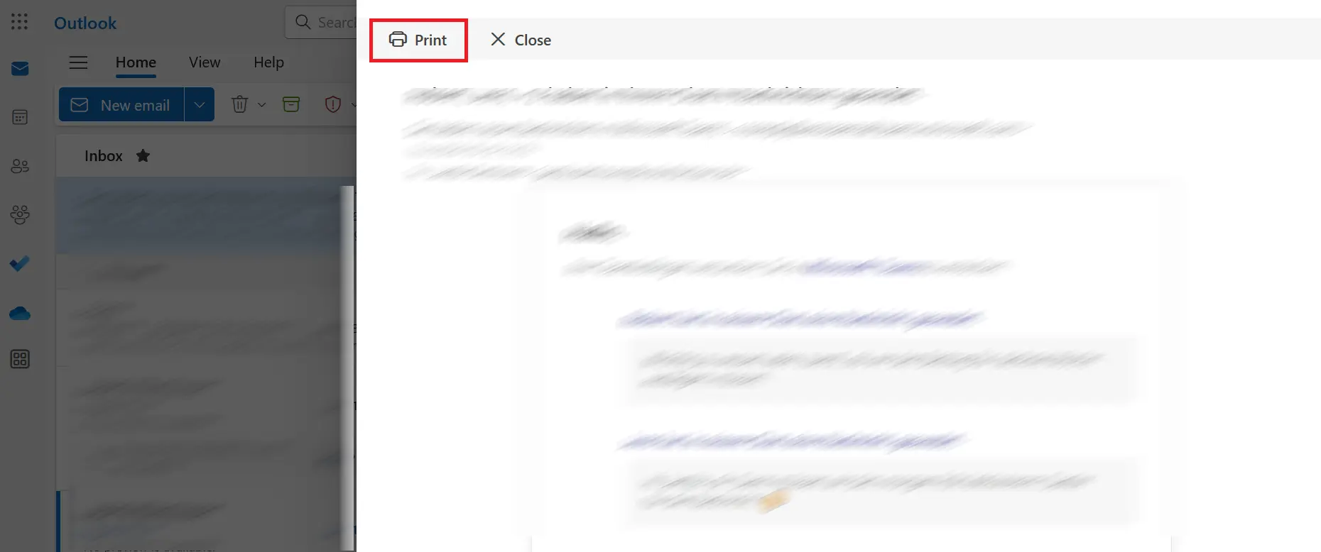 Image: Email preview before clicking on the Print option