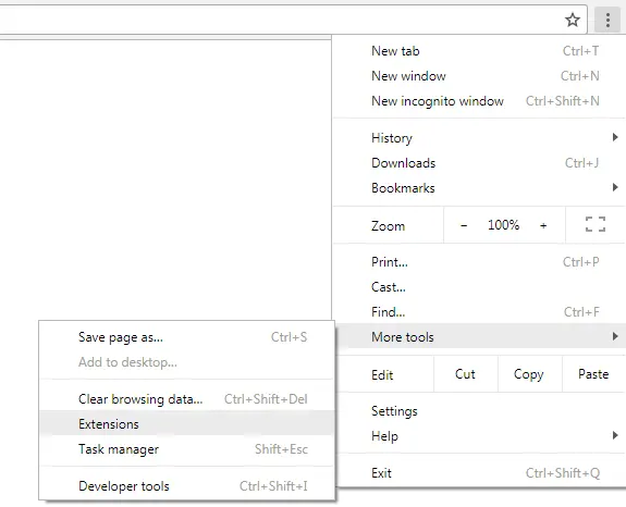 Google Chrome menu: 'More tools' Google Chrome menu: 'More tools'