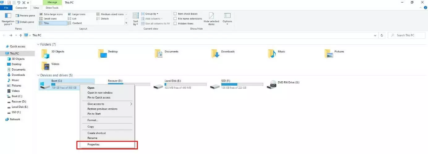 Image: Windows file explorer: “This PC” overview