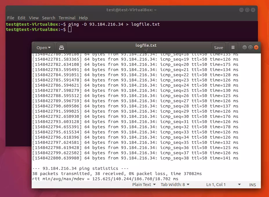 Image: Continuous ping with timestamp