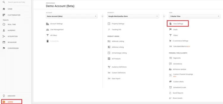 Google Analytics Demo Account: Admin Google Analytics Demo Account: Admin