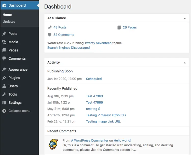 Screenshot of the WordPress Dashboard Screenshot of the WordPress Dashboard