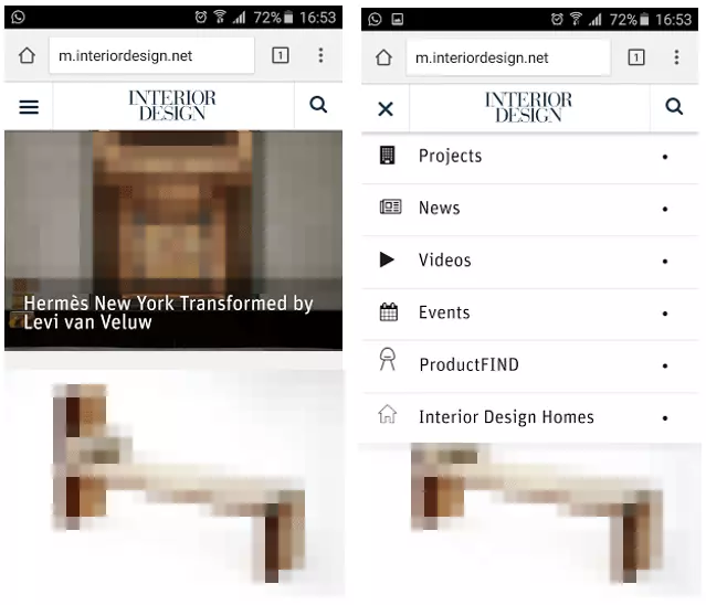 Image: Example list display with responsive navigation, interiordesign.net