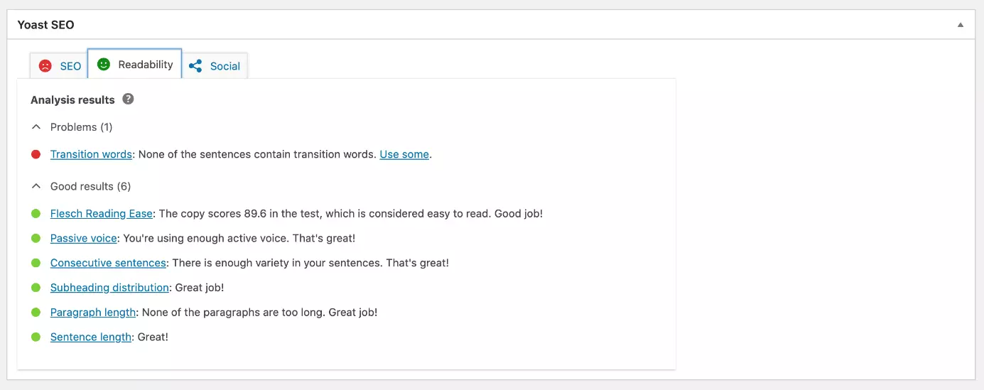 Image: A readability analysis in the Yoast SEO plug-in