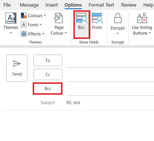 Outlook: The BCC button in the Message tab Image: Outlook: The BCC button in the Message tab