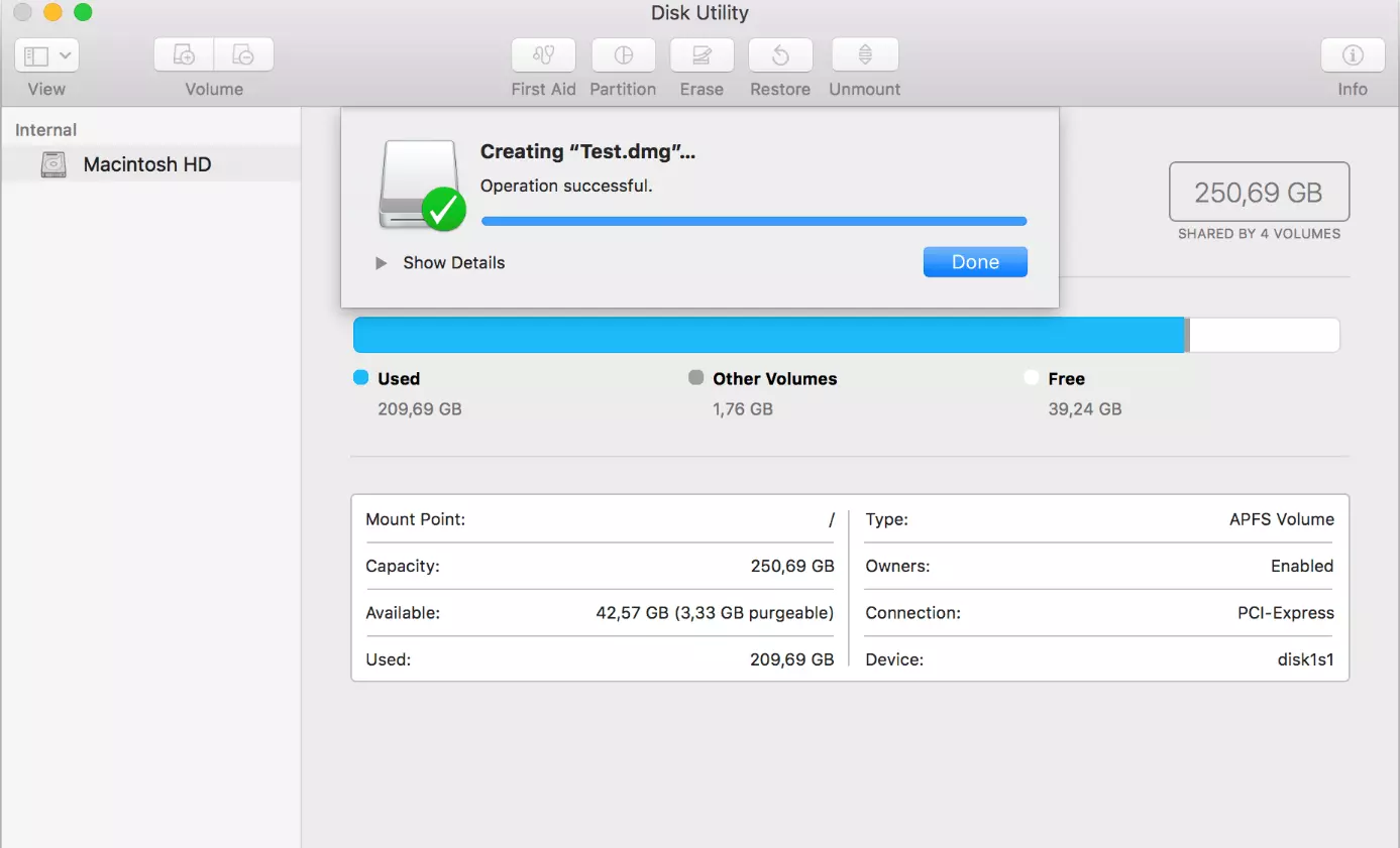 Image: The macOS hard drive service program: Progress bar