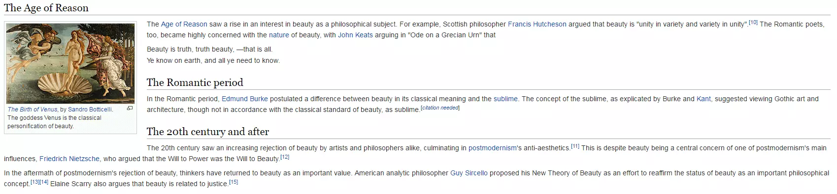 Image: Extract from the original Wikipedia article on the topic of 'Beauty'