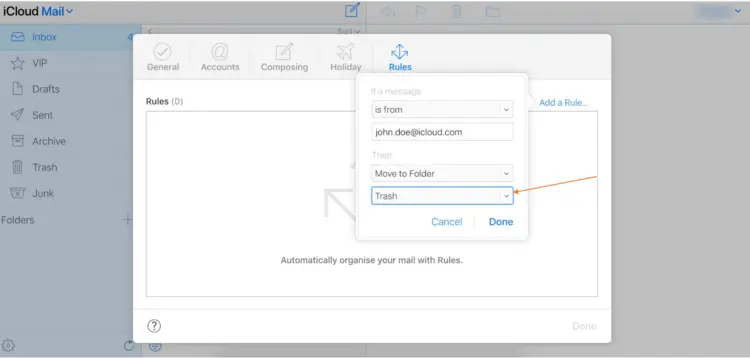 Creating rules in iCloud to block emails Creating rules in iCloud to block emails