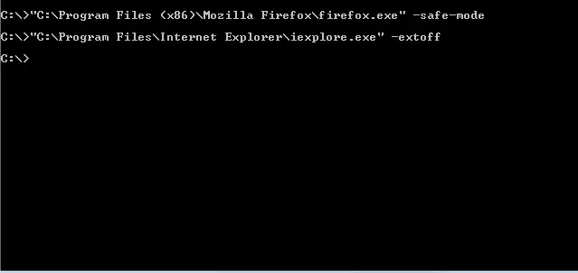 Command Prompt for starting Firefox and Internet Explorer in safe mode Command Prompt for starting Firefox and Internet Explorer in safe mode