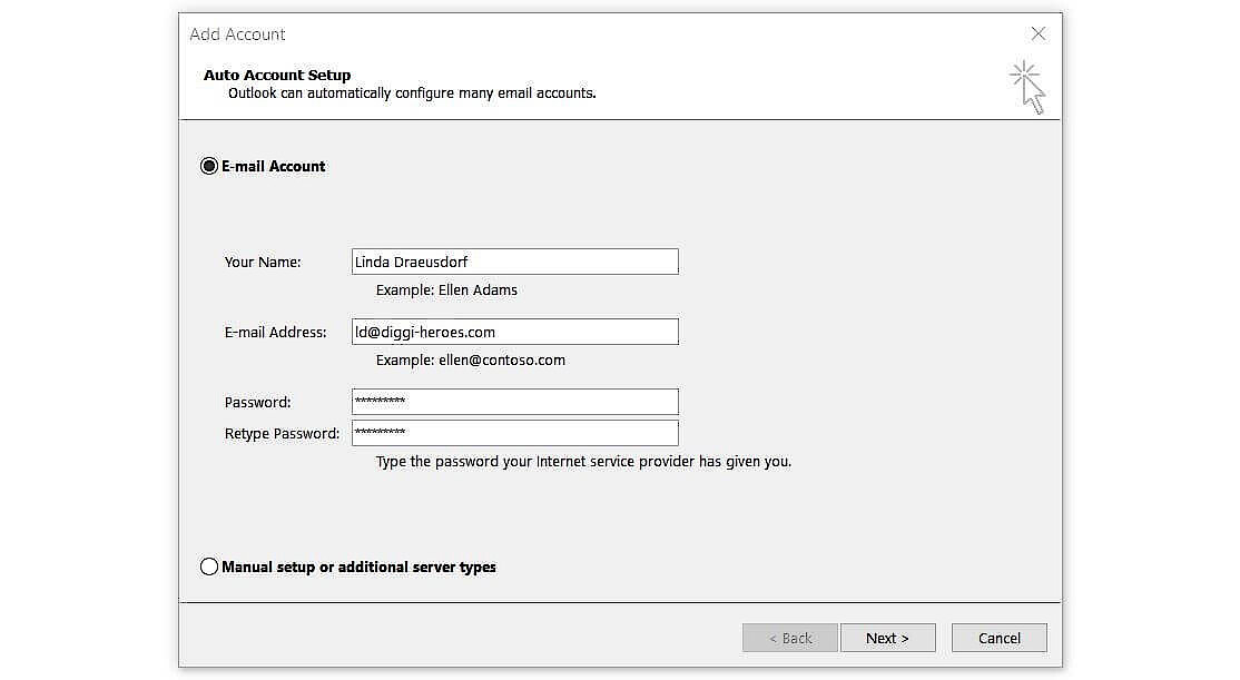UNABLE TO ADD EXCHANGE 2019 EMAIL ACCOUNT IONOS TO OUTLOOK visual data 5