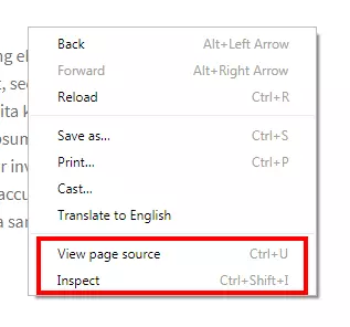 Image: Context menu in Google Chrome browser