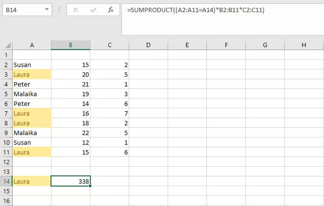 Image: SUMPRODUCT with an integrated comparison