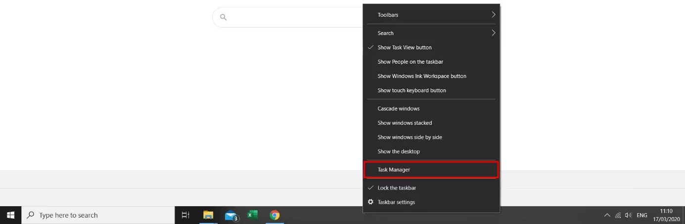 Image: Open Task Manager via the taskbar context menu