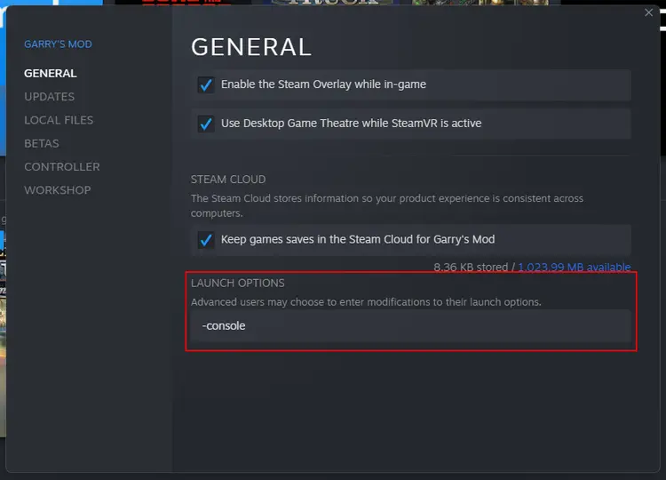 Steam: Setting the start options for Garry’s Mod Steam: Setting the start options for Garry’s Mod
