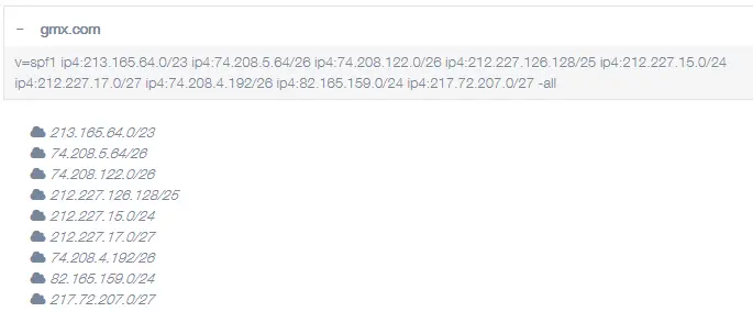 Screenshot of an SPF record Screenshot of an SPF record