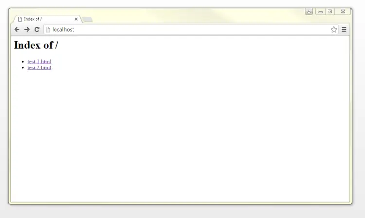 Index of the website directory with two HTML pages Index of the website directory with two HTML pages