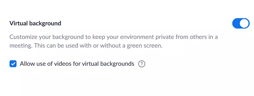 Image: Settings when zooming to virtual backgrounds