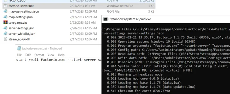 Factorio server: Batch file in the main directory of the server Factorio server: Batch file in the main directory of the server