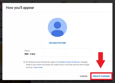 Image: “Create Channel” in YouTube