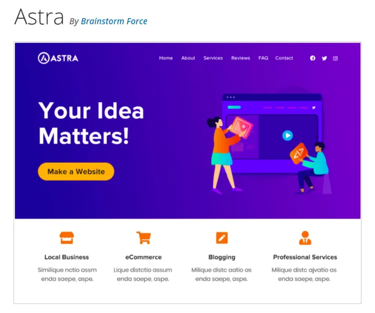 Preview of the WordPress theme “Astra” on WordPress.org Preview of the WordPress theme “Astra” on WordPress.org