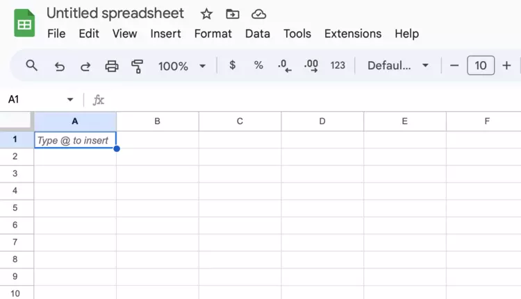 Screenshot of an empty Google spreadsheet Screenshot of an empty Google spreadsheet