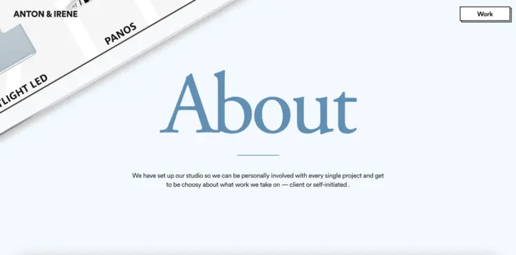 About Us page of the design studio Anton and Irene About Us page of the design studio Anton and Irene