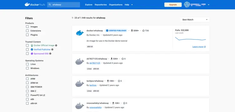 The search function in Docker hub The search function in Docker hub