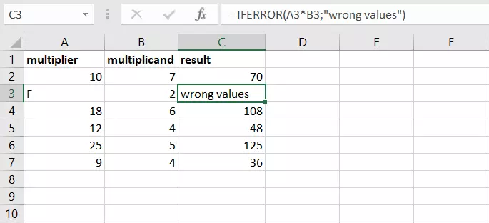 Image: Alternative error message in Excel using IFERROR