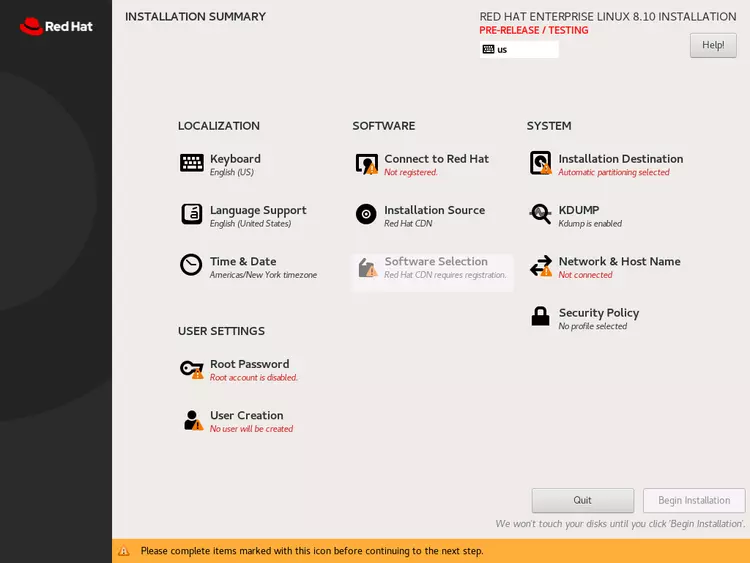 Screenshot of the installation menu Screenshot of the installation menu
